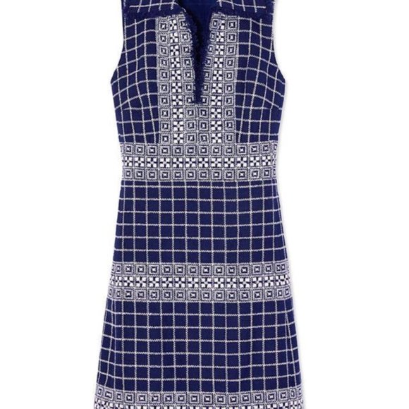 TORY BURCH Fringe Embroidered Sleeveless V-Neck Tweed Dress NWT - Picture 6 of 11